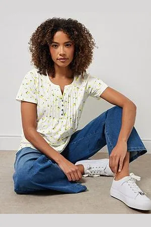 M&Co Short Sleeve Cotton Henley Top - /Yellow