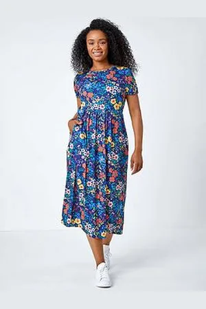 Roman Petite Floral Print Midi Stretch Dress
