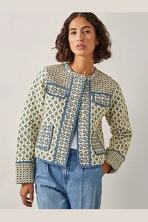 Monsoon Judy Geometric Quilted Jacket - Ivory