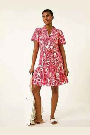 Roman Floral Print Frill Hem Shirt Dress