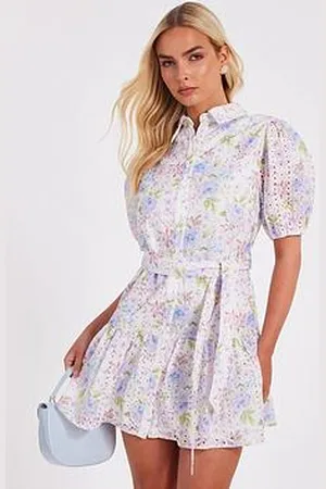 Quiz Embroidered Floral Shirt Dress