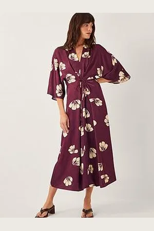 Monsoon Roz Floral Dress - Burgundy