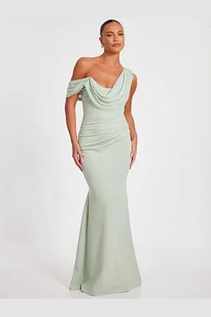 Quiz Sage Asymmetric Cowl Neck Maxi Dress