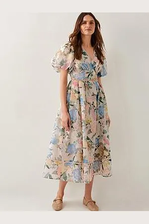 Monsoon Agnes Floral Puff Sleeve Midi Dress