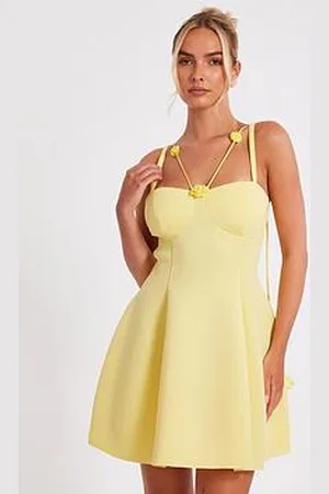 Quiz Lemon Floral Trim Mini Dress