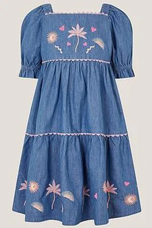 Monsoon Girls Denim Puff Sleeve Dress