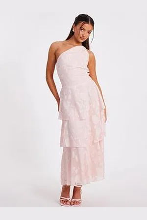Quiz Petite Pale Pink One Shoulder Tiered Maxi Dress