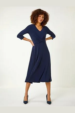 Roman Stretch Crossover Midi Dress