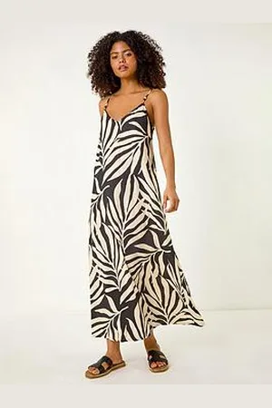 Roman Mono Leaf Print Maxi Dress