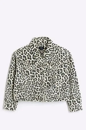 River Island Older Girl Leopard Print Denim Jacket