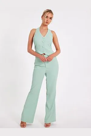 Quiz Mint Woven Flared Trousers