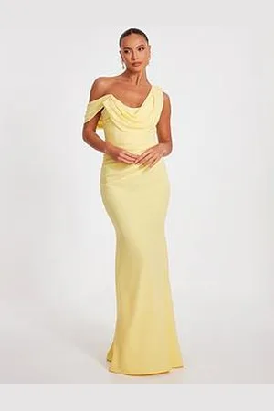 Quiz Lemon Asymmetric Cowl Neck Maxi Dress
