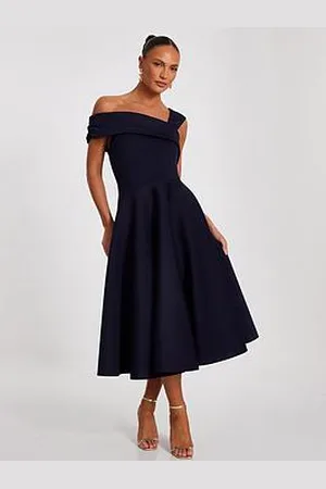 Quiz Navy Asymmetric Skater Dress