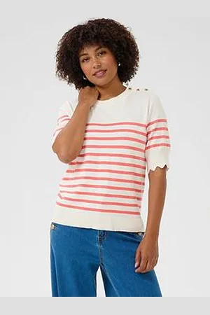Cream Striped Knit Top