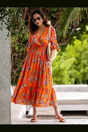 Pour Moi Carmen Fuller Bust Elasticated Neckline Woven Midaxi Dress
