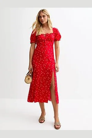 New Look Polka Dot Tie Front Milkmaid Midi Dress