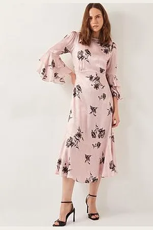 Monsoon Pelia Floral Satin Ruffle Midi Dress