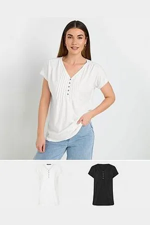 Long Tall Sally 2 Pack Short Sleeve Pintuck Henley Top