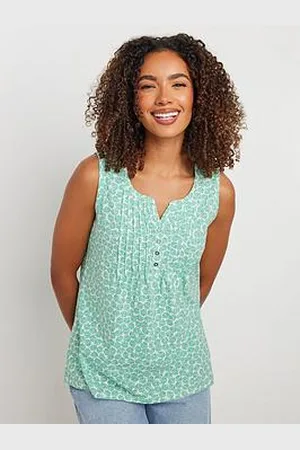 M&Co Sleeveless Cotton Henley Top - Green