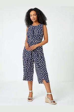 Roman Petite Polka Dot Cropped Jumpsuit