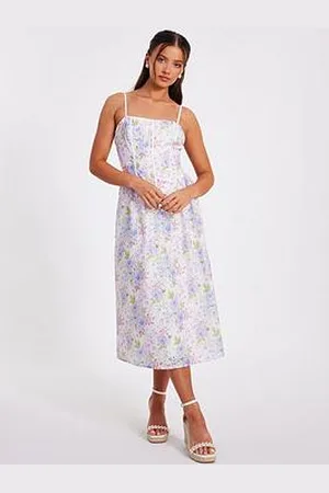 Quiz Petite Floral Embroidered Corset Detail Midi Dress