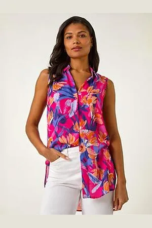 Roman Floral Print Sleeveless Blouse