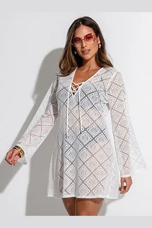 Pour Moi Crochet Lace Long Sleeve Beach Cover Up