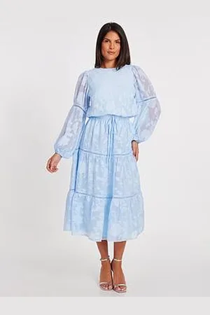 Quiz Pale Blue Jacquard Midi Dress