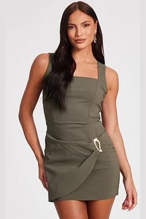 Quiz Khaki Square Neck Mini Dress