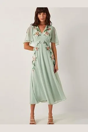 Monsoon Cora Embellished Dress - Sage