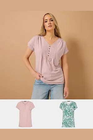 Long Tall Sally 2 Pack Short Sleeve Pintuck Henley Top