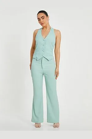 Quiz Petite Mint Woven Flared Trousers