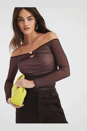 River Island Long Sleeve Mesh Bardot Top