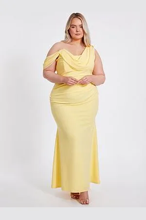 Quiz Curve Lemon Asymmetric Maxi Dress