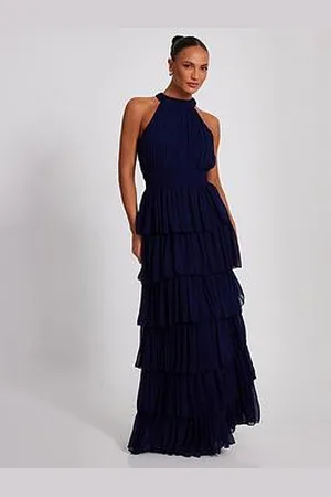 Quiz Navy Mesh Tiered Maxi Dress