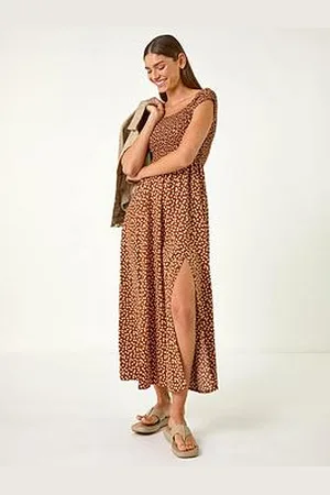 Roman Spot Print Shirred Bardot Maxi Dress
