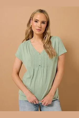 Long Tall Sally Short Sleeve Pintuck Henley Top