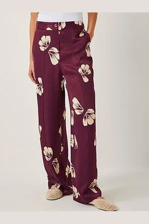 Monsoon Roz Floral Trousers - Burgundy