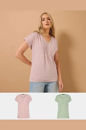 Long Tall Sally 2 Pack Short Sleeve Pintuck Henley Top