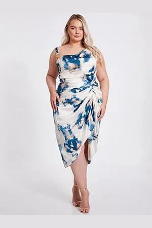 Quiz Curve Teal Marble Print Midi Dress