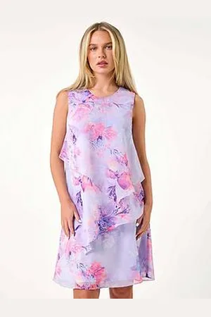 Roman Petite Floral Print Tiered Chiffon Dress