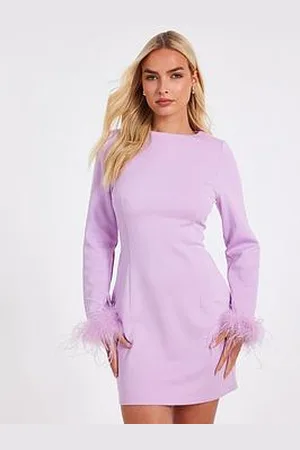 Quiz Lilac Feather Trim Mini Dress