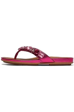 FitFlop Gracie Jewel-Deluxe Metallic-Leather Flip-Flops - Metallic Wild Raspberry