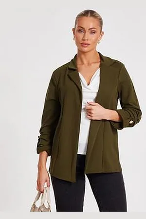 Quiz Khaki Ruched Sleeve Blazer
