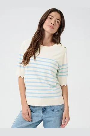 Cream Striped Knit Top