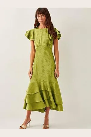 Monsoon Ester Satin Ruffle Midi Dress
