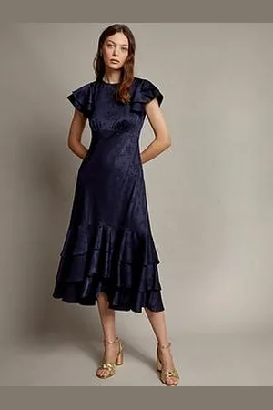 Monsoon Ester Satin Ruffle Midi Dress