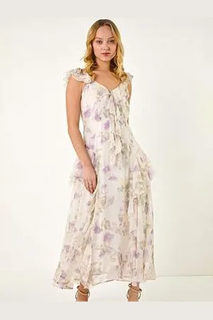 Roman Dusk Floral Print Ruffle Maxi Dress