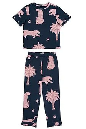 Chelsea Peers Unisex Kids Abstract Shapes Leopards Tshirt And Regular Long Bottom Pyjama Set