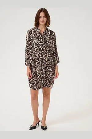Kaffe Hildur Leopard Print Dress - Neutral